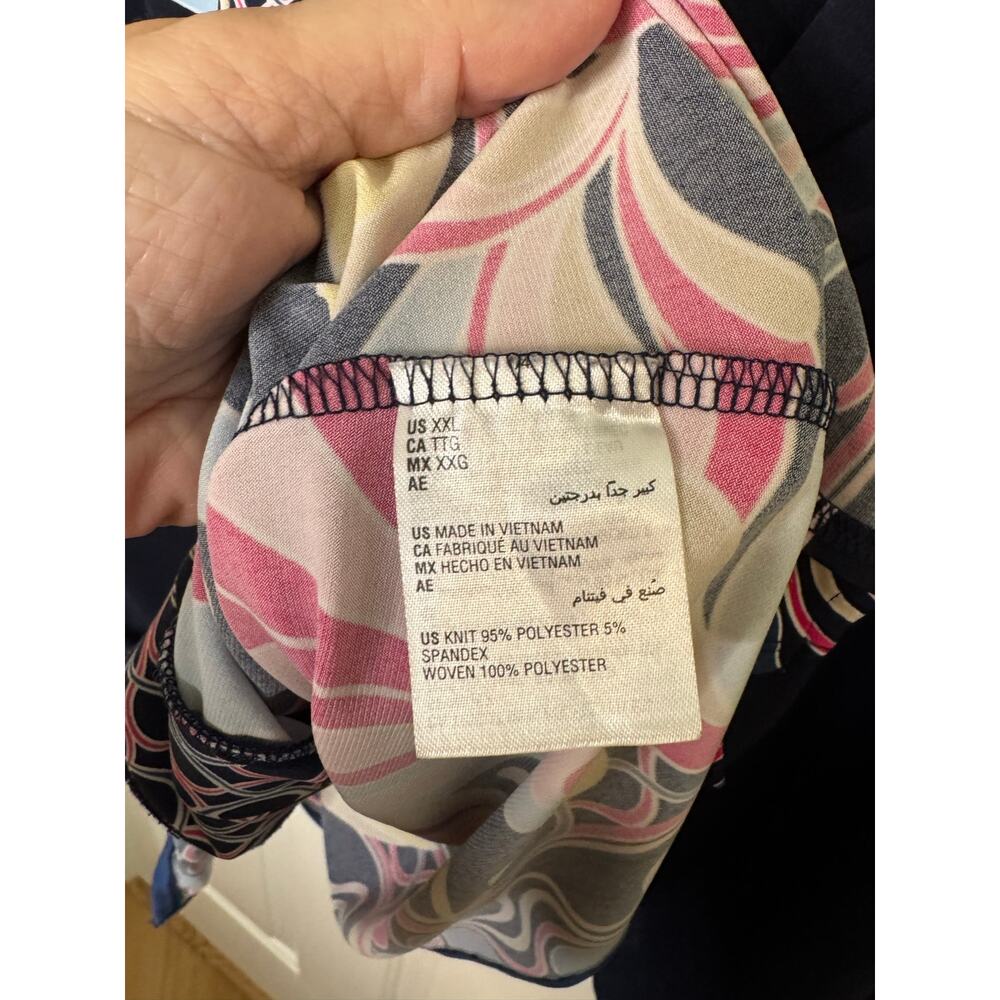 JM Collection Border Print Sheer Sleeve Blue Pink Yellow V-neck Blouse Plus XXL - Picture 5 of 7